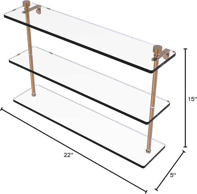 Allied Brass FT-5/22 Foxtrot Collection 22 Inch Triple Tiered Glass Shelf, Brushed Bronze