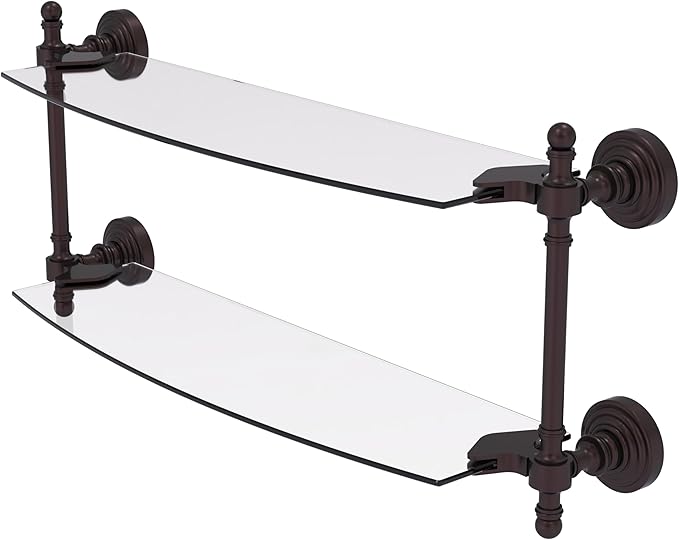 Allied Brass RW-34/18-ABZ Retro Wave Collection 18 Inch Two Tiered Glass Shelf, Antique Bronze