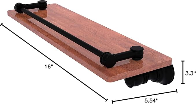 Allied Brass CL-1-16-GAL-IRW Carolina Collection 16 Inch Gallery Rail Wood Shelf, Matte Black