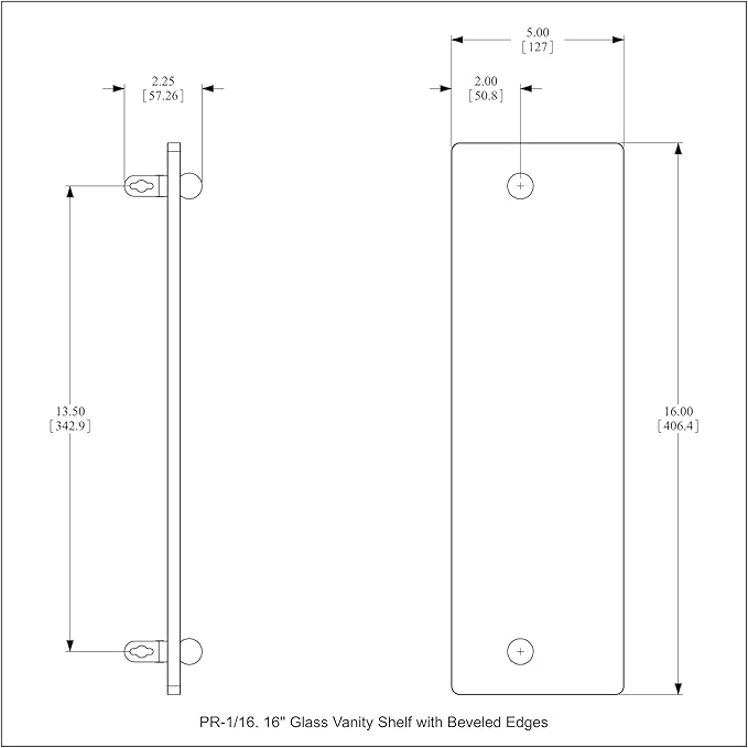 Allied Brass PR-1/16-WHM 16 Inch Glass Vanity Beveled Edges Shelf, Matte White
