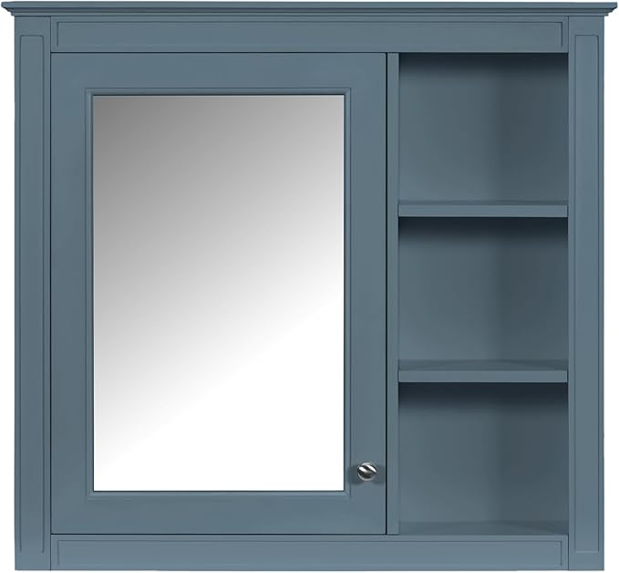 Merax Bathroom Medicine Cabinet with Mirror, 30" x 28" Wall Mounted Medicine Cabinet with Single Door and Shelves, Over The Toilet Mirrored Bathroom Storage Wall Cabinet
