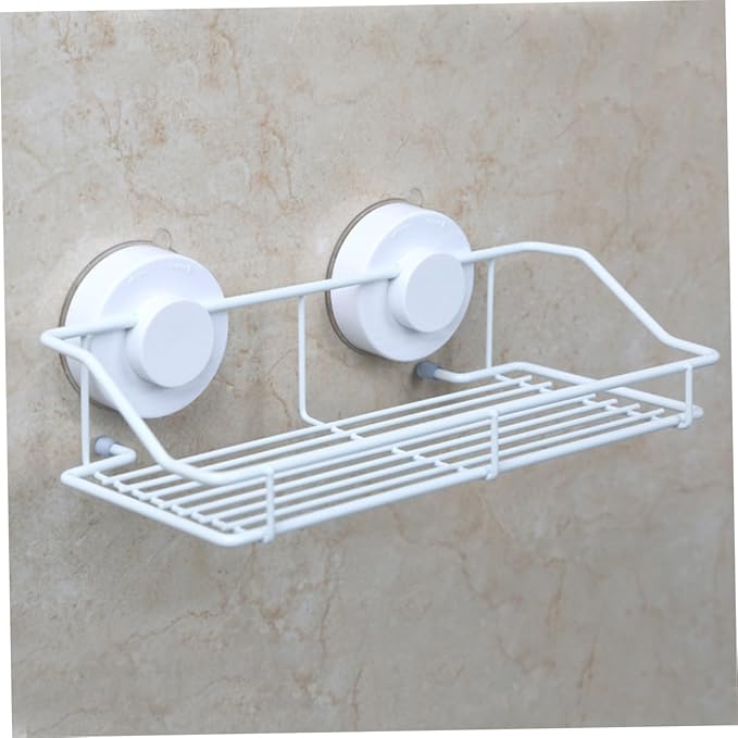 BESTYASH Wall Mounted Bathroom Shelf with Suction Cups Space Saving Kitchen Storage Rack Organizer for Bathroom and Toilet White Finish