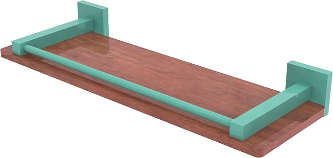 Allied Brass MT-1-16-GAL-IRW-SFG Montero Collection 16 Inch Solid IPE Ironwood Shelf with Gallery Rail, Sea Foam Green