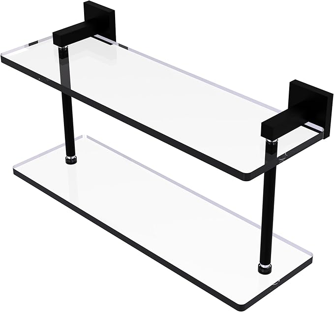 Allied Brass MT-2-16-BKM Montero Collection 16 Inch Two Tiered Glass Shelf, Matte Black