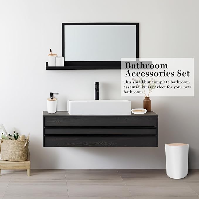 Britimes Bathroom Accessories Sets, White Shower Curtain Set with Trash Can, Soap Dispenser, Toilet Brush Holder, Toothbrush Holder and Toothbrush Cup for Bathroom Decor 72"*72"