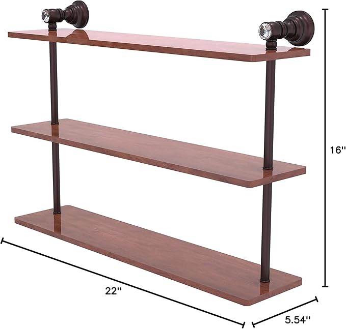 Allied Brass CC-5-22-IRW Carolina Crystal Collection 22 Inch Triple Wood Shelf, Antique Bronze