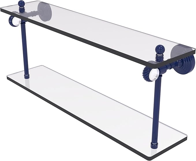 Allied Brass PG-2T-22-MBL Pacific Grove Collection 22 Inch Two Tiered Glass Shelf with Twisted Accents, Mediterranean Blue