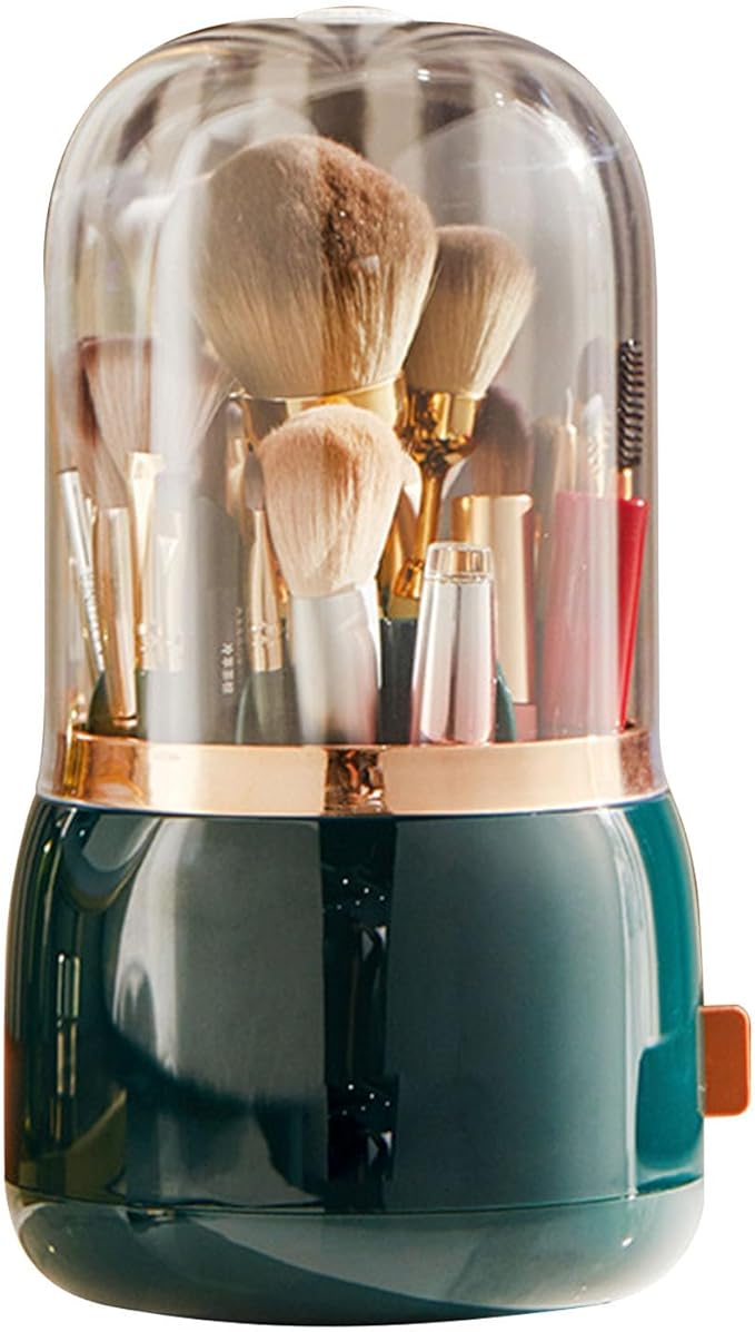 Yosoo Health Gear Makeup Brush Organizer, Multifunctional Rotating Cosmetic ABS Silicone Container for Vanity Cosmetics, Nail Polish (Dark Green)
