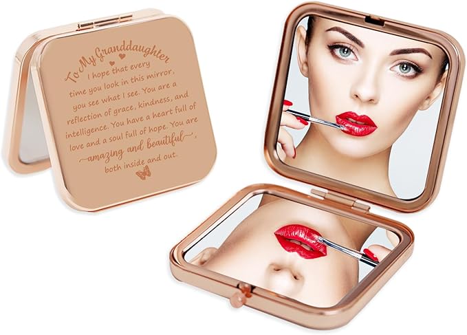 Granddaughter Gifts from Grandma,Granddaughter Gifts, Birthday Gifts for Granddaughter,to My Granddaughter Makeup Compact Mirror Rose Gold