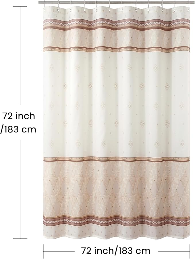 Fabric Shower Curtain, Beige Tan Brown Stripe Cloth Shower Curtains for Bathroom, Modern Decorative Bathroom Curtains, 72" W x 72" H