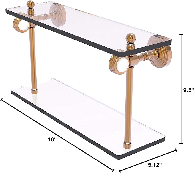 Allied Brass PG-2G-16 Pacific Grove Collection 16 Inch Two Tiered Groovy Accents Glass Shelf, Brushed Bronze