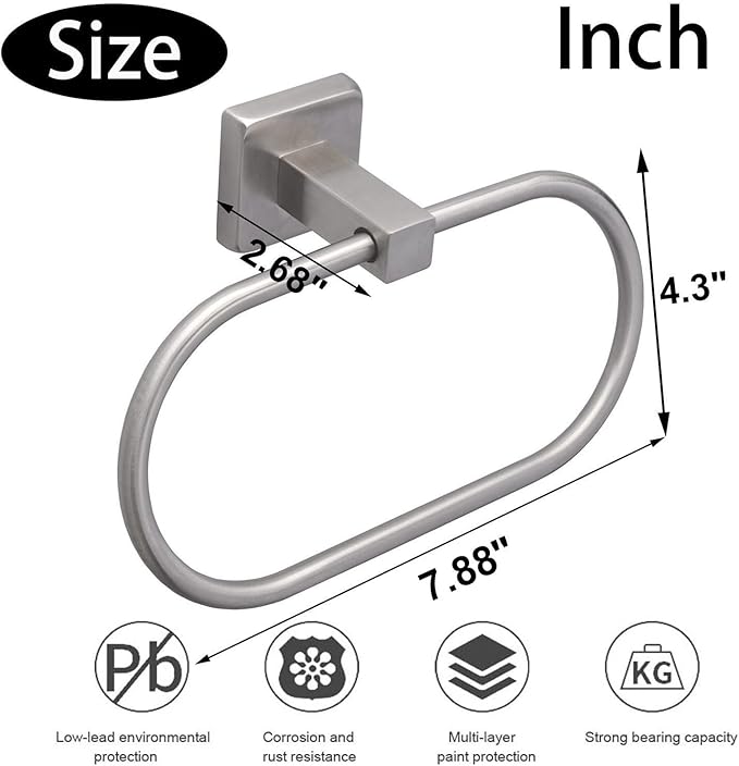 TocTen 2 Pieces Towel Ring/Hand Towel Rack - Thicken SUS304 Stainless Steel Bathroom Hand Towel Holder Heavy Duty Unique Oval Hand Towel Hanger Wall Mounted for Bathroom Kitchen Sink(Brushed Nickel)