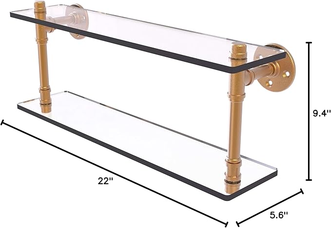 Allied Brass P-420-22-DGS Pipeline Collection 22 Inch Double Glass Shelf, 22", Brushed Bronze
