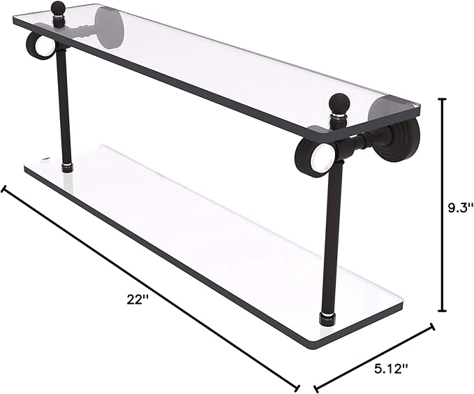 Allied Brass PG-2G-22 Pacific Grove Collection 22 Inch Two Tiered Groovy Accents Glass Shelf, Oil Rubbed Bronze