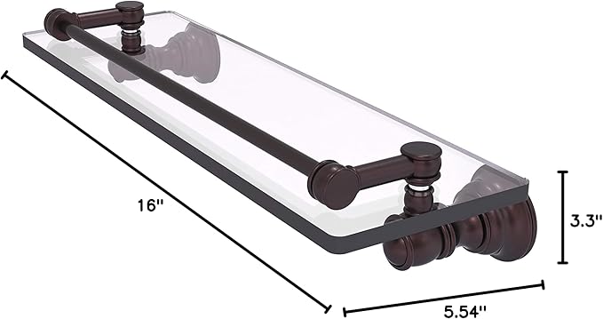 Allied Brass CL-1-16-GAL Carolina Collection 16 Inch Gallery Rail Glass Shelf, Antique Bronze