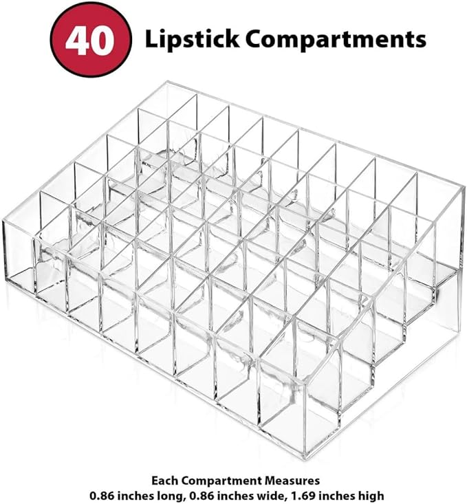 40 Grids Lipsticks Holder - Clear Acrylic Lipgloss Lipstick Organizer and Storage Display Case for Lip Gloss, Lipstick Tubes