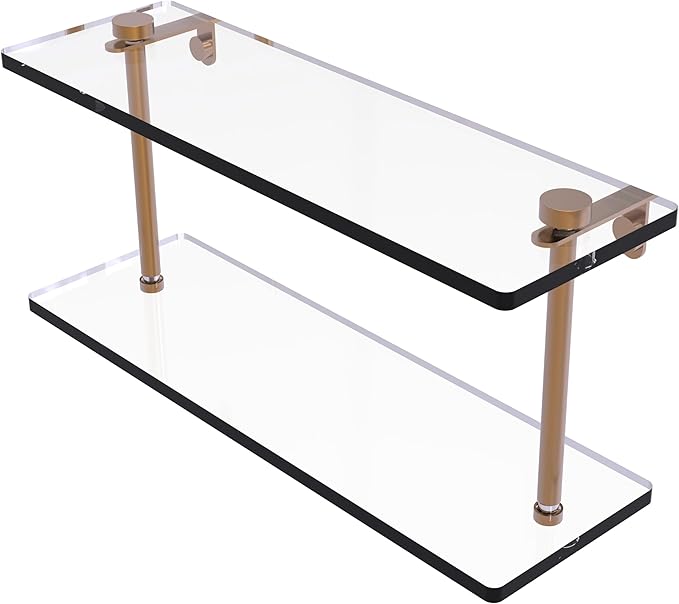 Allied Brass NS-2/16-BBR 16 Inch Two Tiered Glass Shelf, Brushed Bronze