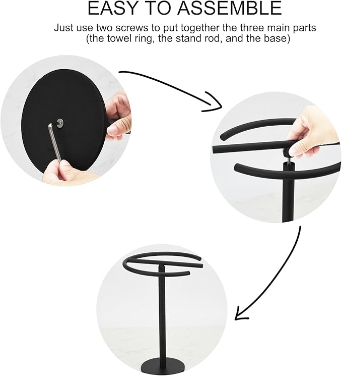 Hand Towel Holder Countertop 13-Inch Height Towel Stand Free-Standing Hand Towel Rack Double Hand Towel Rings for Bathroom Kitchen Countertop (Matte Black)