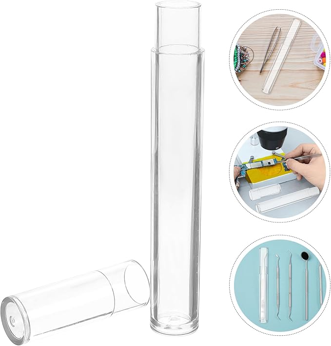 FRCOLOR Plastic Tweezers Storage Box with Lid Clear Cylindrical Organizer for Eyelash Tools Makeup Brushes 5.9 Inch Thin Dustproof Case