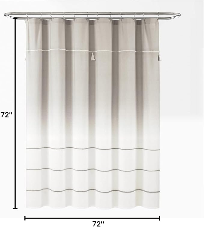Lush Decor Ombre Embroidery Tassel Cotton Shower Curtain, 72" x 72", Gray