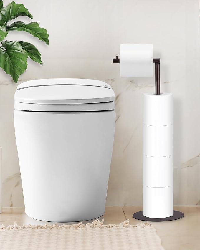 Toilet Paper Holder Stand, Free Standing Toilet Paper Roll Holder for 4 Spare Rolls, Modern Bathroom Toilet Paper Stand with Reserve, Oil Rubbed Bronze, Housen Solutions
