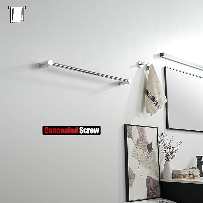 JQK Towel Bar Chrome, 26.5 Inch 304 Stainless Steel Thicken 0.8mm 2 Pieces Towel Rack Bathroom Wall Mount, Useable Length 24 Inch, TB610L24-CH