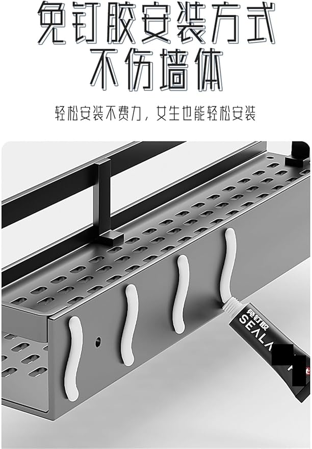 Bathroom Shelf, no Punch Strong Load Bearing Bathroom Shelf Easy to Organize toiletries Stainless Steel.(Double Layer 50CM)
