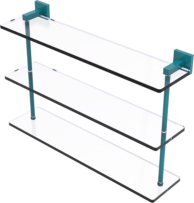 Allied Brass MT-5-22-GLT Montero Collection 22 Inch Triple Tiered Glass Shelf, Glokzin Teal