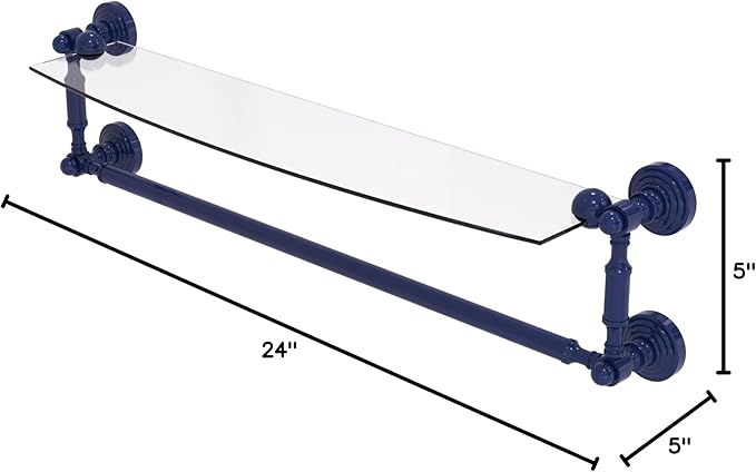 Allied Brass WP-33TB/24-MBL Waverly Place Collection 24 Inch Glass Vanity Shelf with Integrated Towel Bar, Mediterranean Blue