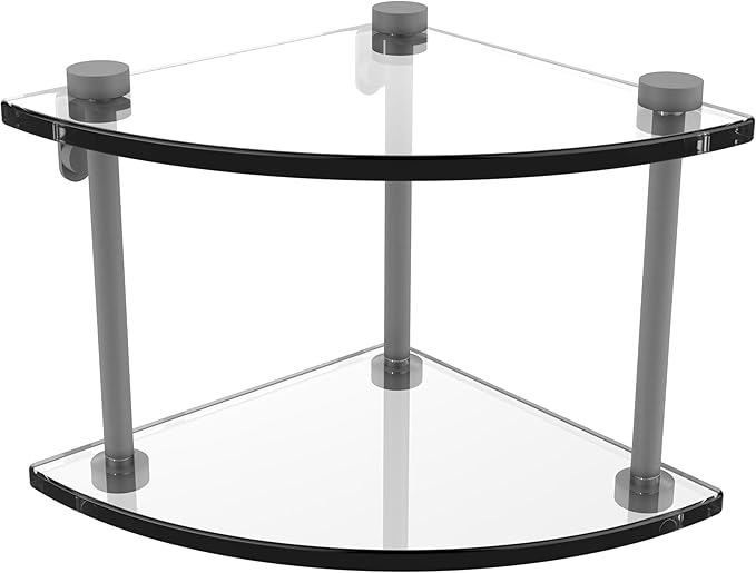Allied Brass NS-3-GYM Two Tier Corner Glass Shelf, Matte Gray