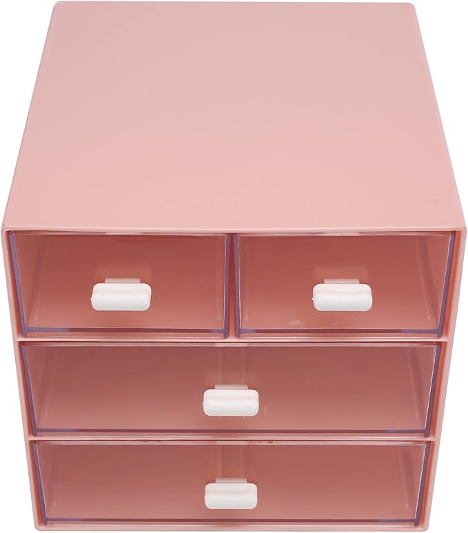 Makeup Organizer, Desk Organizer with 4 Drawers, Sundries Organizer, Cosmetic Organizer, Bathroom Counter, Pink