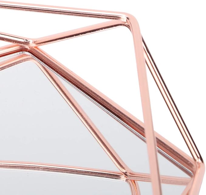 Organizer Tray,Makeup Organizer,Bathroom Sixangle Mirror Metal Gold Cosmetic Jewelry Storage Organizer Tray Box Plate for Makeup Brushes Perfume Lipsticks Nail Polish Makeup Holder(Rose Gold)