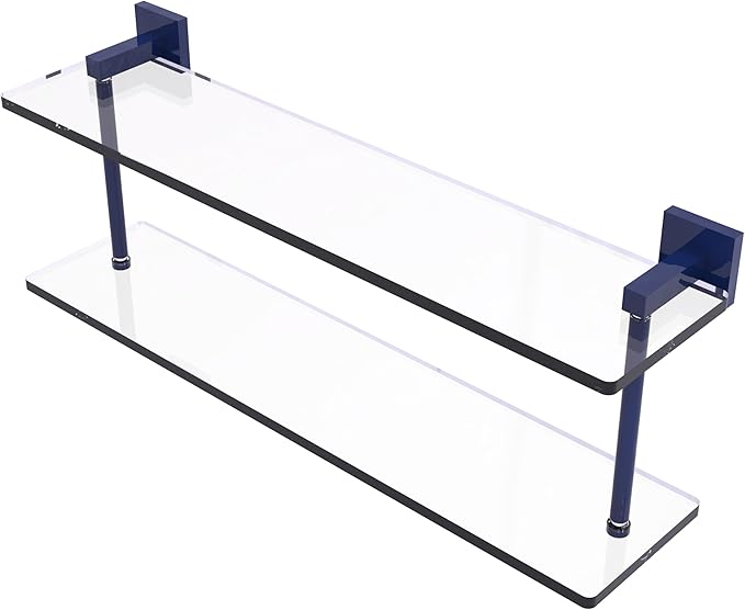 Allied Brass MT-2-22-MBL Montero Collection 22 Inch Two Tiered Glass Shelf, Mediterranean Blue