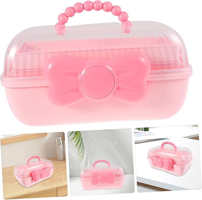 Versatile Hair Accessories Organizer Box for Girls Cute Three-layer Storage Container with Bow Decoration for Hair Clips Bows and Jewelry Home and Travel