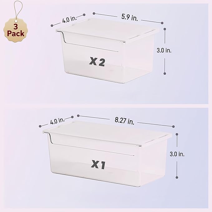 3 Pack Hair Accessories Organizer, Bathroom Vanity Organizer With Nano Adhesive,Hanging Makeup Organizers Drawer,Bow Organizer for Girls,Scrunchie Holder (Clear)
