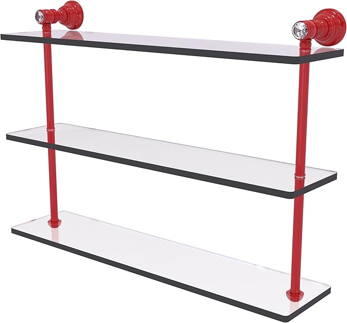 Allied Brass CC-5-22-FER Carolina Crystal Collection 22 Inch Triple Glass Shelf, Fire Engine Red