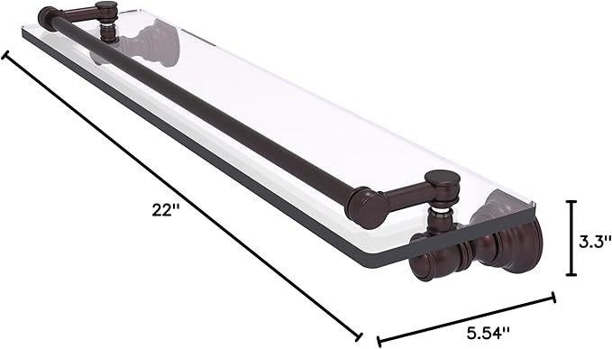 Allied Brass CL-1-22-GAL Carolina Collection 22 Inch Gallery Rail Glass Shelf, Antique Bronze