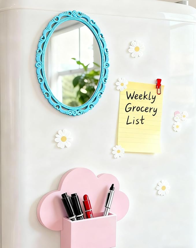 ARTLYMERS Magnetic Locker Mirror, Real Glass Small Mirrors for Lockers with Magnetic Backing, School Locker, Bathroom, Household Refrigerator, Locker Accessory or Office Cabinet (Blue)