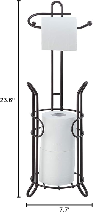 SunnyPoint Freestanding Toilet Paper Holder with Storage – Holds 3 Spare Rolls, Heavy-Duty Steel, Oil Bronze Finish, Easy Assembly, Space-Saving Bathroom Organizer