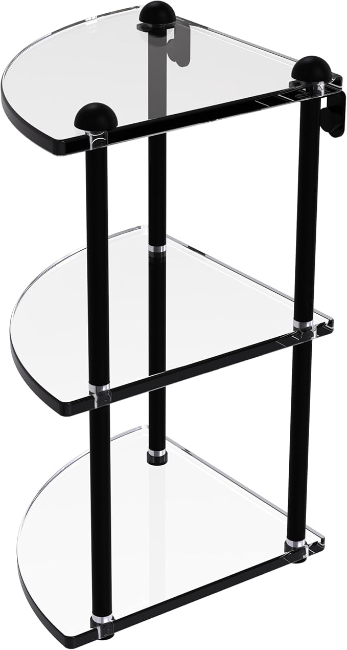 Allied Brass RC-6-BKM Three Tier Corner Glass Shelf, Matte Black