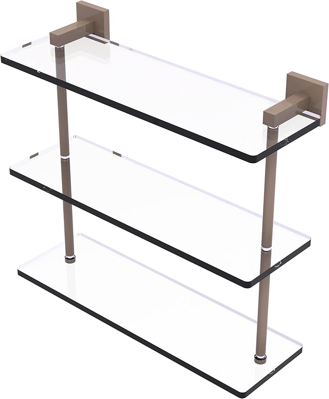 Allied Brass MT-5-16-SHB Montero Collection 16 Inch Triple Tiered Glass Shelf, Shaded Beige