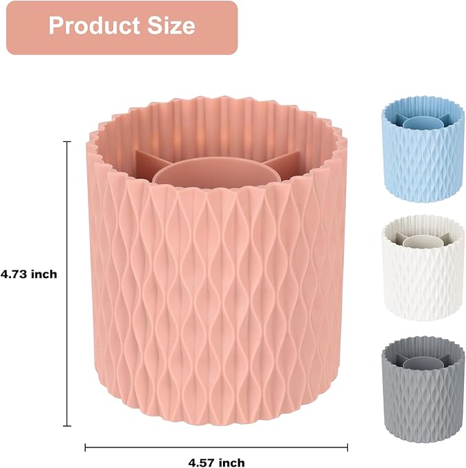 Makeup Brush Holder Organizer-360?? Rotating Makeup Brush Storage,Pencil Pen Holder Cup,Desk Accessories,5 Slot Make up Brushes Cup, for Vanity Desktop Bathroom Countertop (Pink)