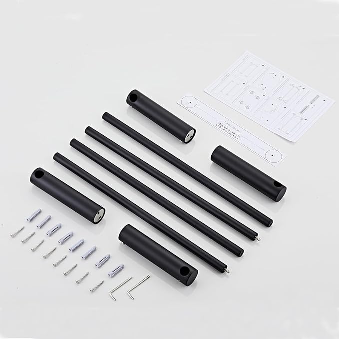 Towel Racks for Bathroom, NEWRAIN Wall Mounted Stainless Steel Organizer, Matte Black Rolled Towel Storage Wall-Mounted Bath Towel Holder for Folded Large Towel Washcloths 