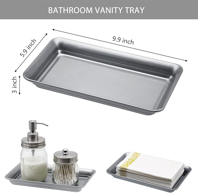 SheeChung 8PCS Bathroom Accessories Set Complete - Soap Dispenser, Mason Jar Toothbrush Holder, 2pcs Qtip Holders, Flower Vase, Soap Holder, Vanity Tray, Toilet Paper Storage-Brushed Nickel