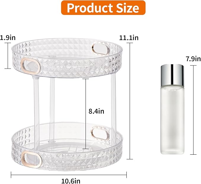 360?? Rotating Makeup Organizer, 2 Tier Large Perfume Organizers with Portable Handle for Vanity Bathroom Countertop, Bathroom Counter Organizer for Cosmetics Skincare Perfume