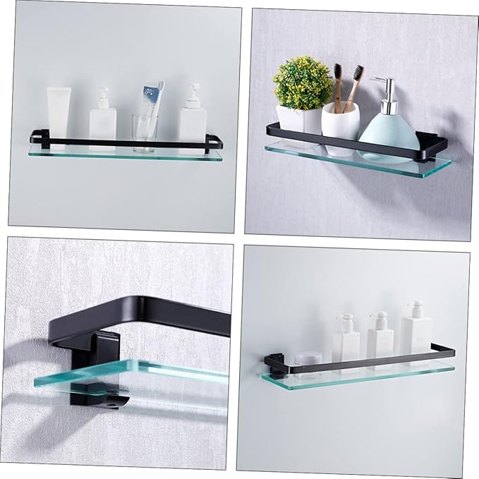 Ciieeo 1pc Tempered Glass Bathroom Shelf Wall Mounted Storage Rack for Toiletries Elegant Design Easy Installation Single