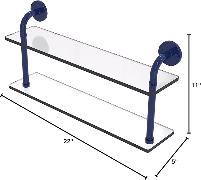 Allied Brass RM-2-22-MBL Remi Collection 22 Inch Two Tiered Glass Shelf, Mediterranean Blue