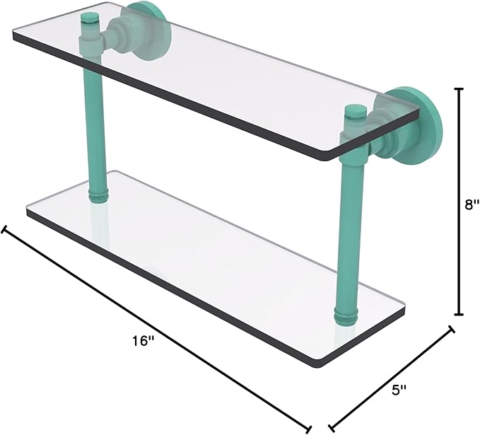 Allied Brass WS-2/16-SFG Washington Square Collection 16 Inch Two Tiered Glass Shelf, Sea Foam Green