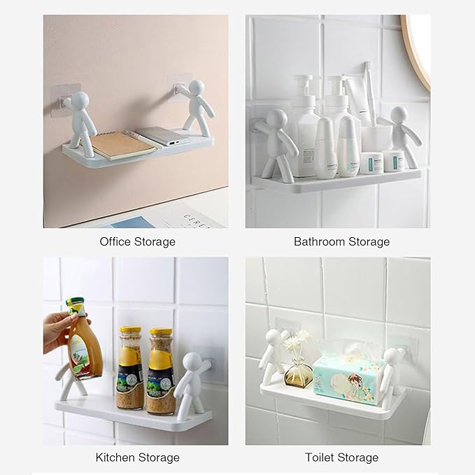The Kitchen Toilet Receive Shelf,No-Drill Floating Wall Shelves - Space-Saving Multipurpose Storage for Bathroom, Kitchen, Office - Waterproof Adhesive Design with 5kg Load Capacity (White*1)