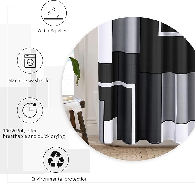 Hokibero Shower Curtains for Bathroom Modern Geometric Standard Bathroom Curtains Shower Curtain Polyester Heavy Duty for Hotels Bathtubs, 36x72 Black